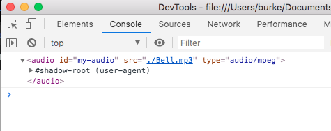 Viewing javascript console of audio element