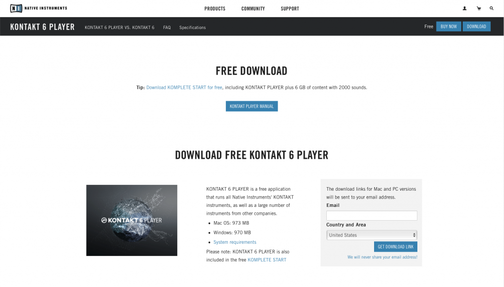 Free Kontakt web page screenshot